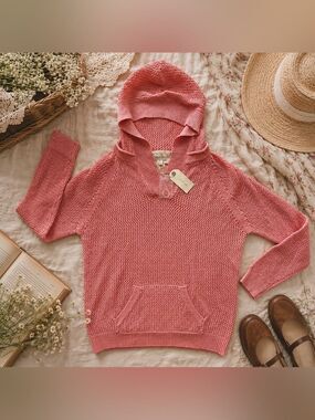 Shirt.469 Pink Linen Cotton Knit Hoodie Sweater Size L NWT
